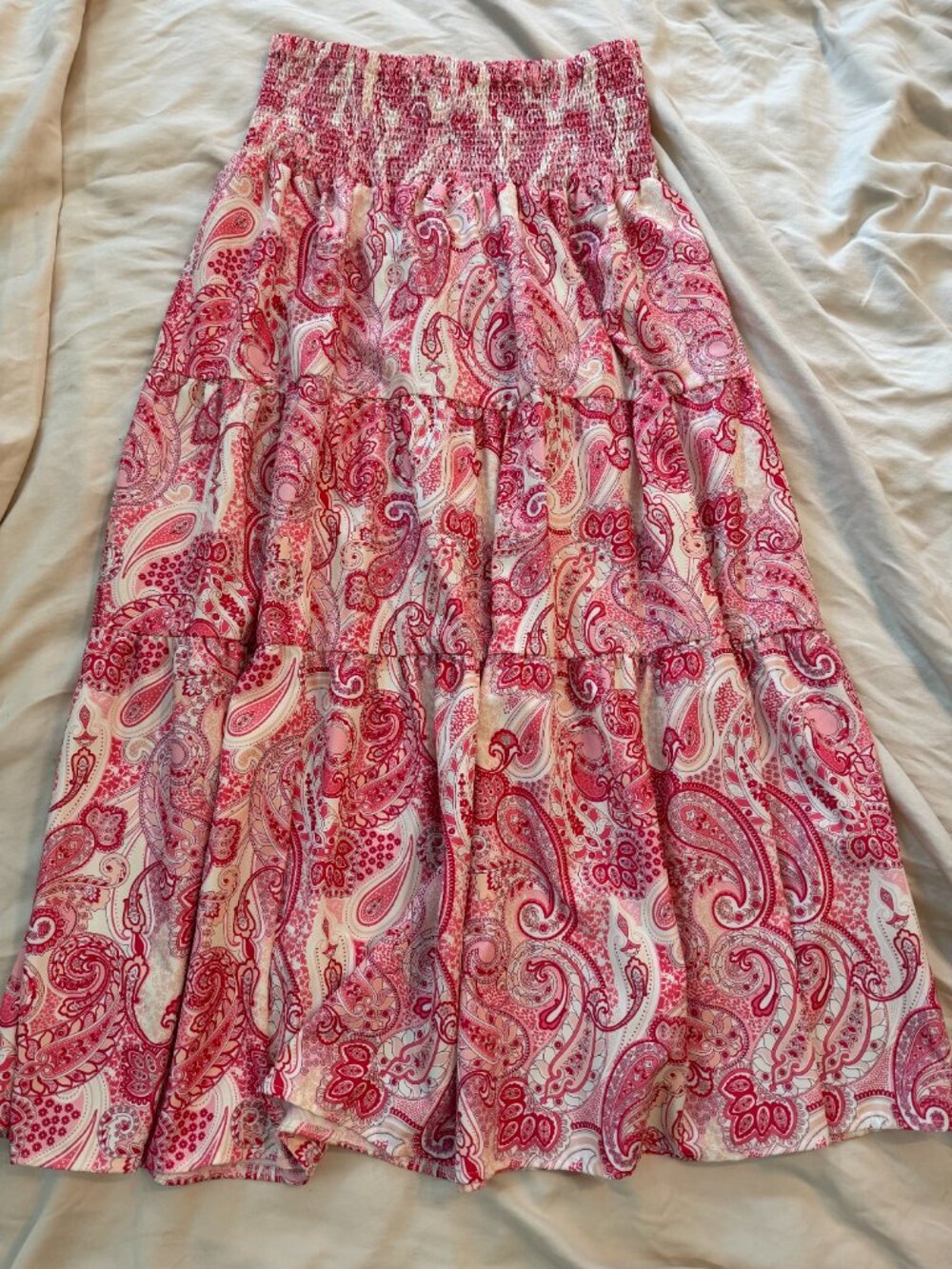 SHEIN Pink Paisley Tiered Maxi Skirt – Smocked Waist (Medium)